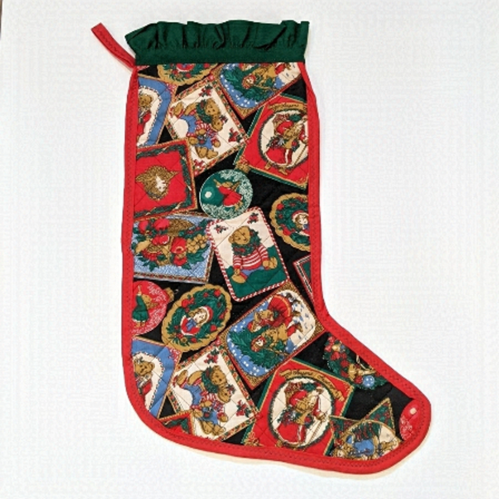 2/$20 Handmade Christmas Quilted Victorian Stocking 19” Santa Bear Angels